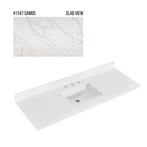 New England Home Goods 61" x 22" Quartz Vanity Top with Blacksplash