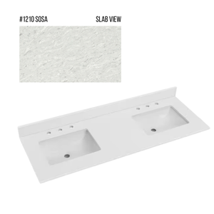 New England Home Goods 61" x 22" Quartz Double Bowl Vanity Top with Blacksplash
