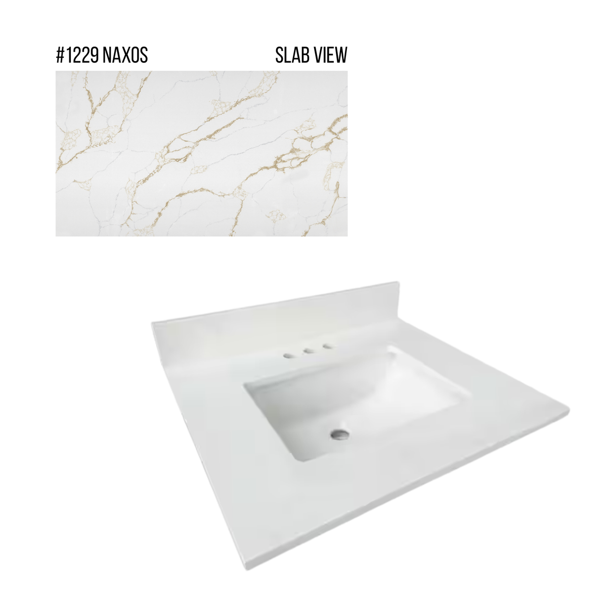 New England Home Goods 25" x 22" Quartz Vanity Top with Blacksplash