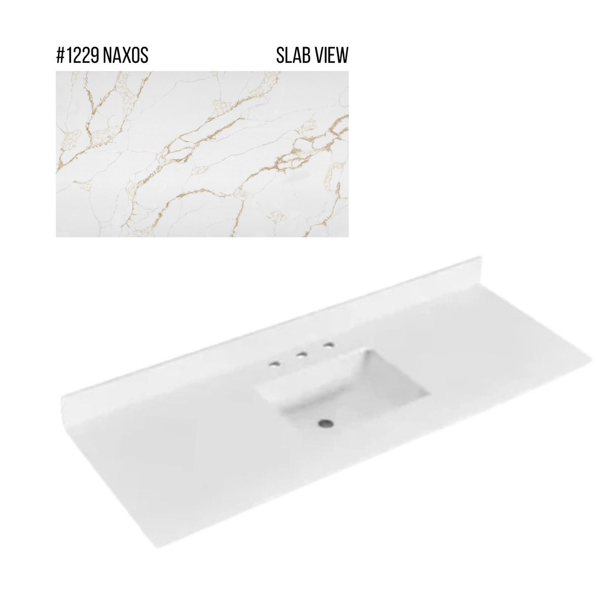 New England Home Goods 61" x 22" Quartz Vanity Top with Blacksplash