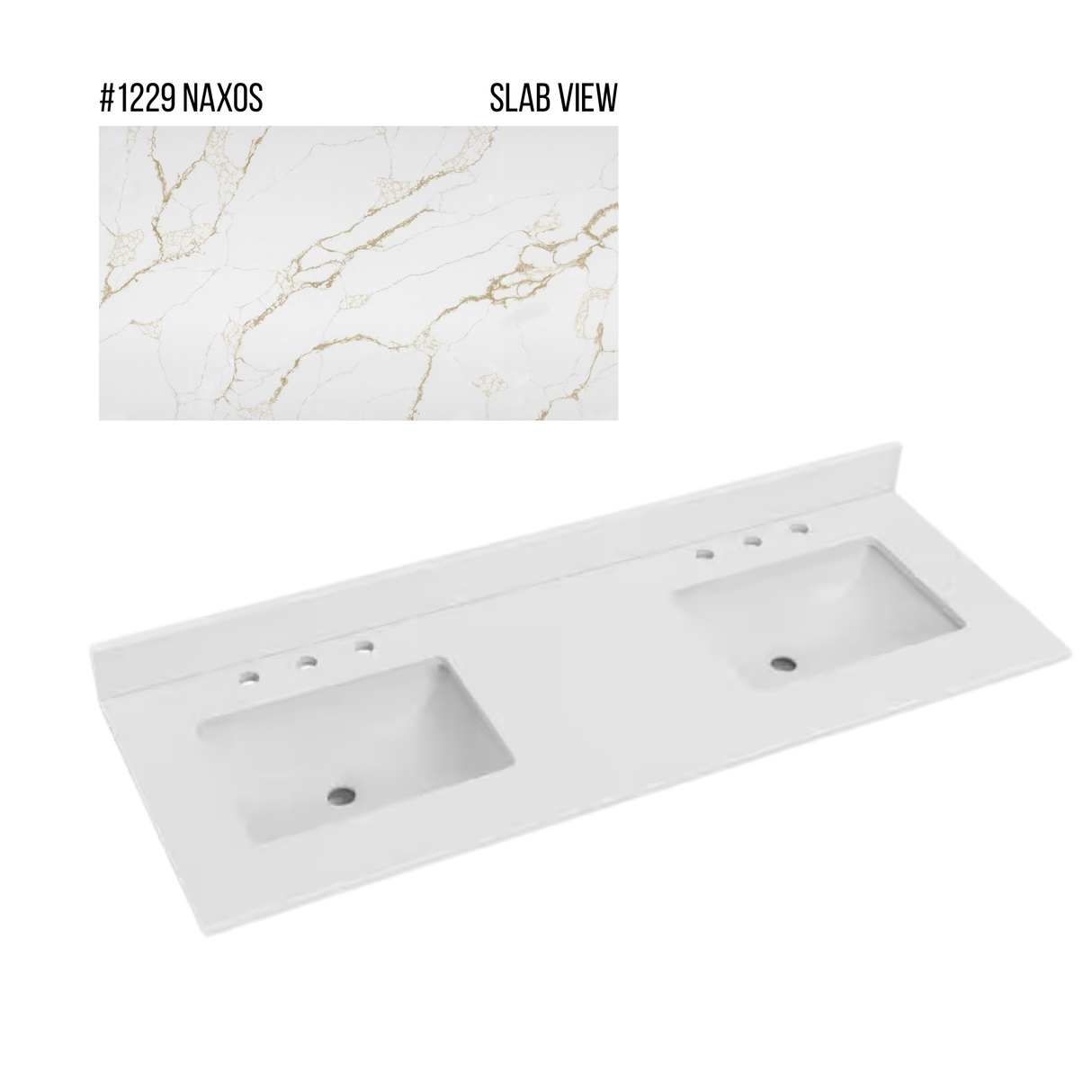New England Home Goods 61" x 22" Quartz Double Bowl Vanity Top with Blacksplash