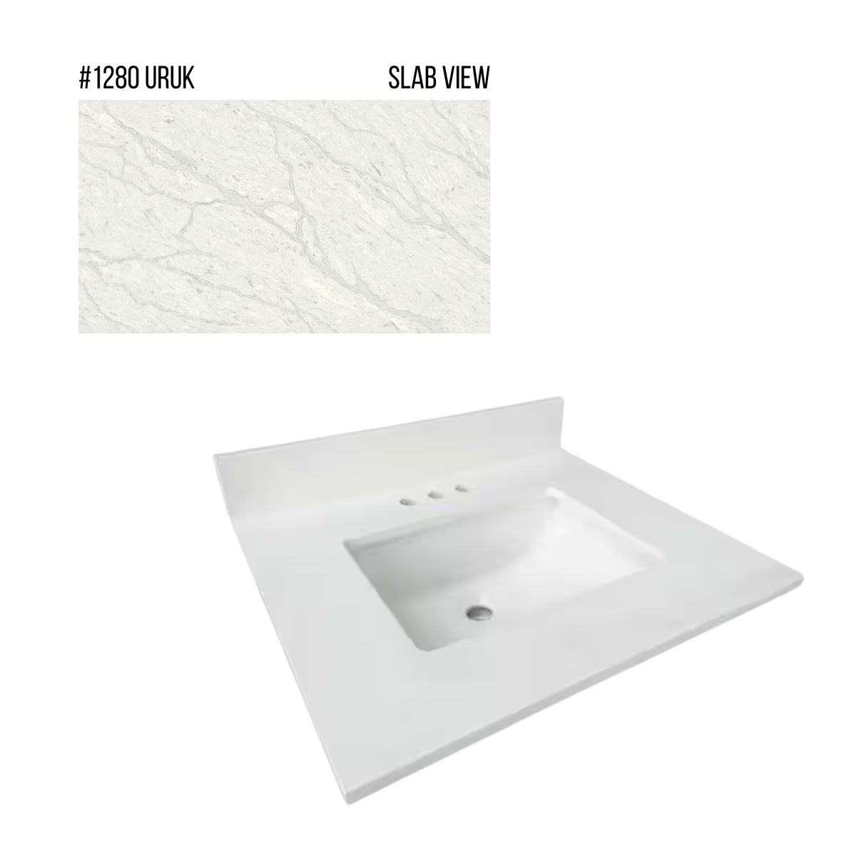 New England Home Goods 25" x 22" Quartz Vanity Top with Blacksplash