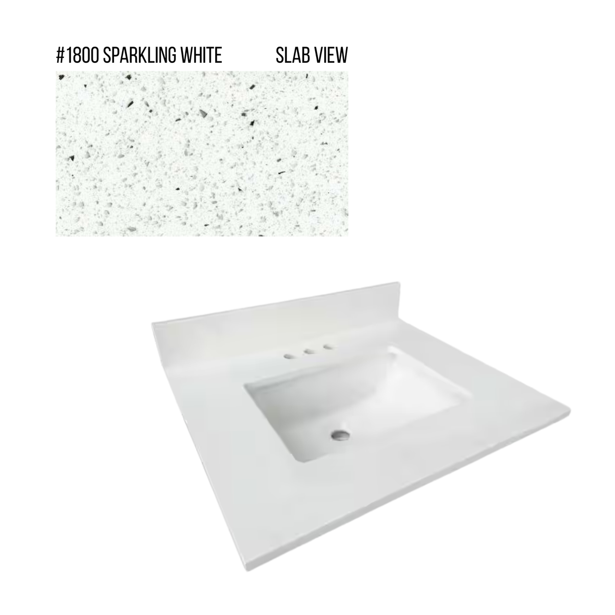 New England Home Goods 25" x 22" Quartz Vanity Top with Blacksplash
