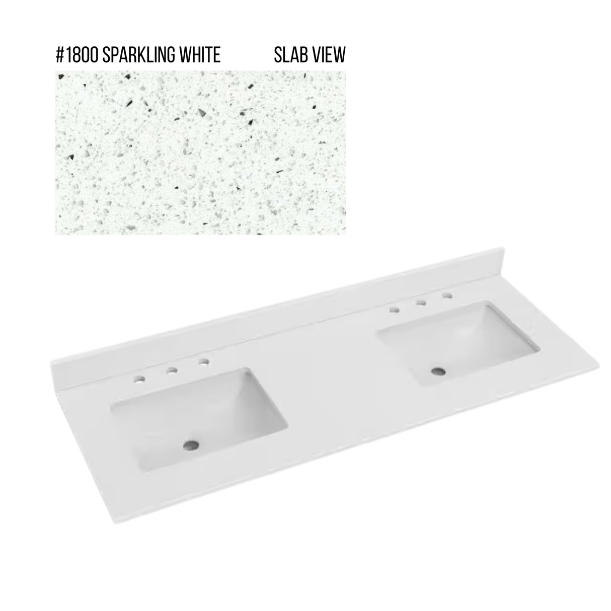 New England Home Goods 61" x 22" Quartz Double Bowl Vanity Top with Blacksplash