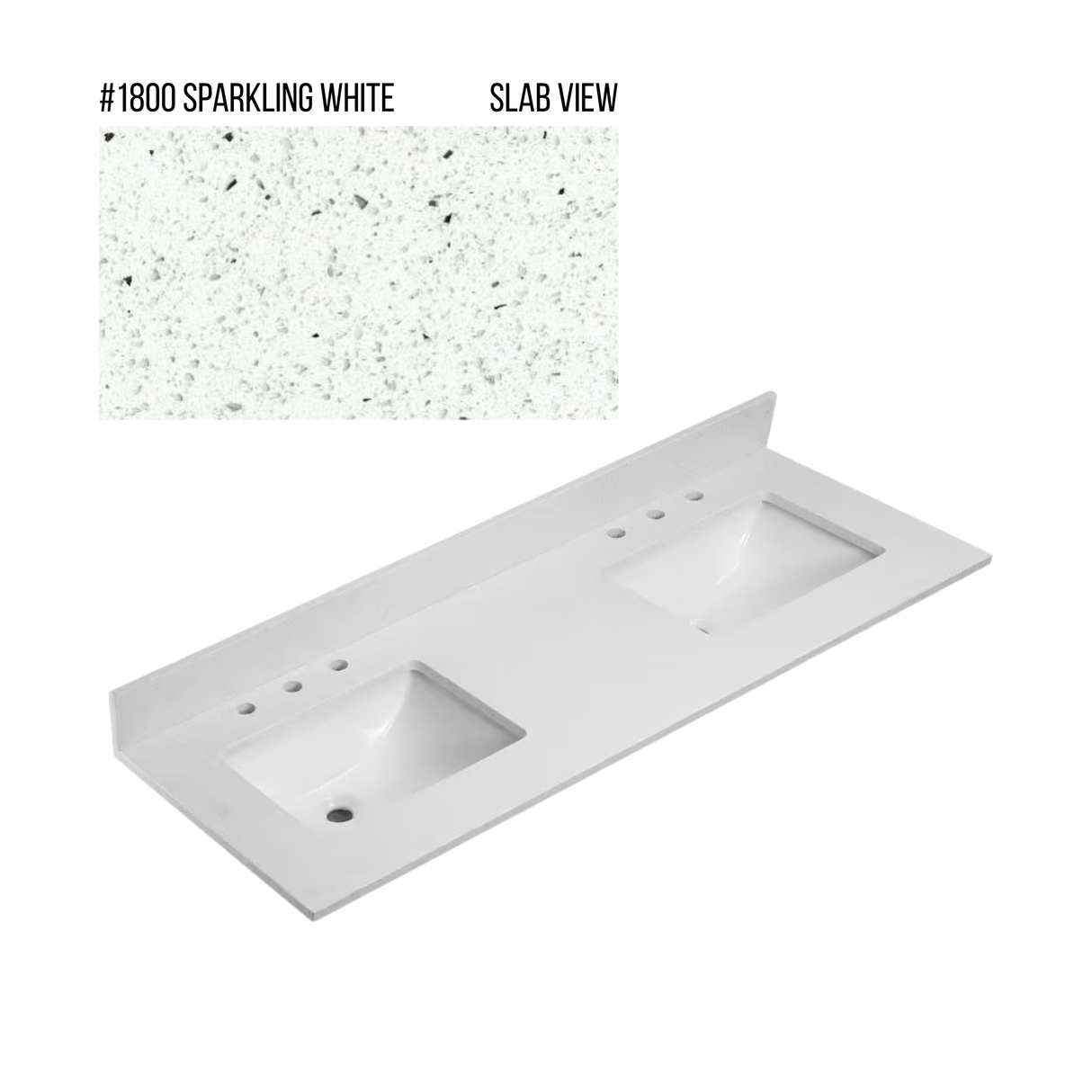 New England Home Goods 73" x 22" Quartz Double Bowl Vanity Top with Blacksplash