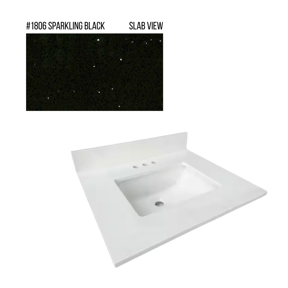 New England Home Goods 25" x 22" Quartz Vanity Top with Blacksplash