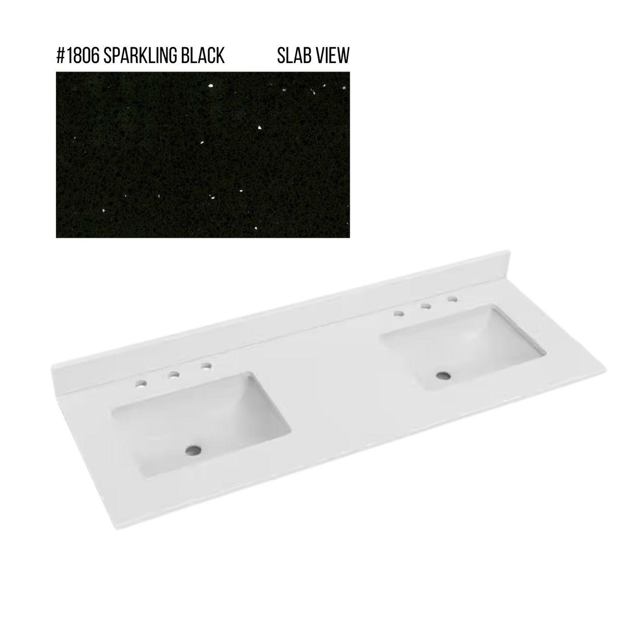 New England Home Goods 61" x 22" Quartz Double Bowl Vanity Top with Blacksplash