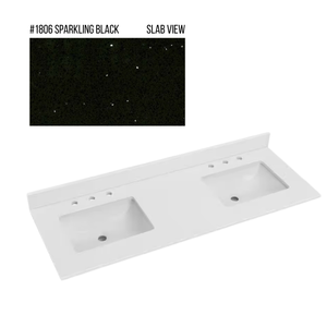 New England Home Goods 61" x 22" Quartz Double Bowl Vanity Top with Blacksplash
