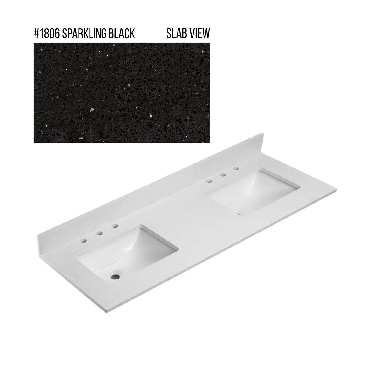 New England Home Goods 73" x 22" Quartz Double Bowl Vanity Top with Blacksplash