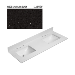 New England Home Goods 73" x 22" Quartz Double Bowl Vanity Top with Blacksplash