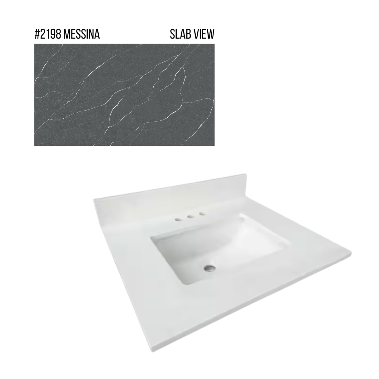 New England Home Goods 25" x 22" Quartz Vanity Top with Blacksplash