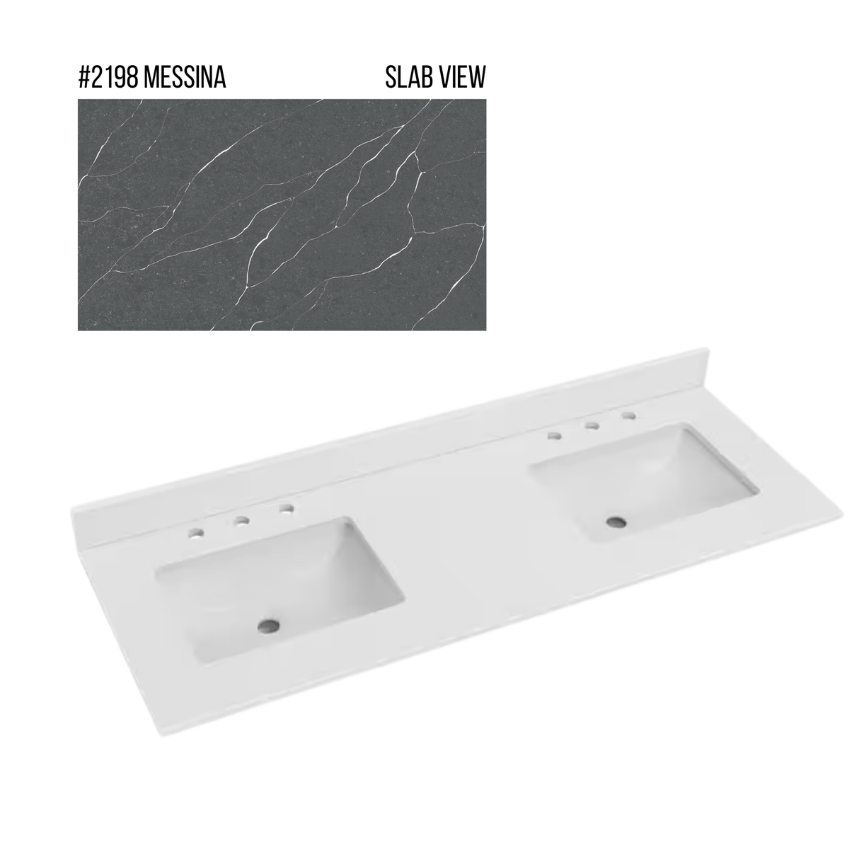 New England Home Goods 61" x 22" Quartz Double Bowl Vanity Top with Blacksplash