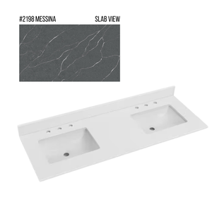 New England Home Goods 61" x 22" Quartz Double Bowl Vanity Top with Blacksplash