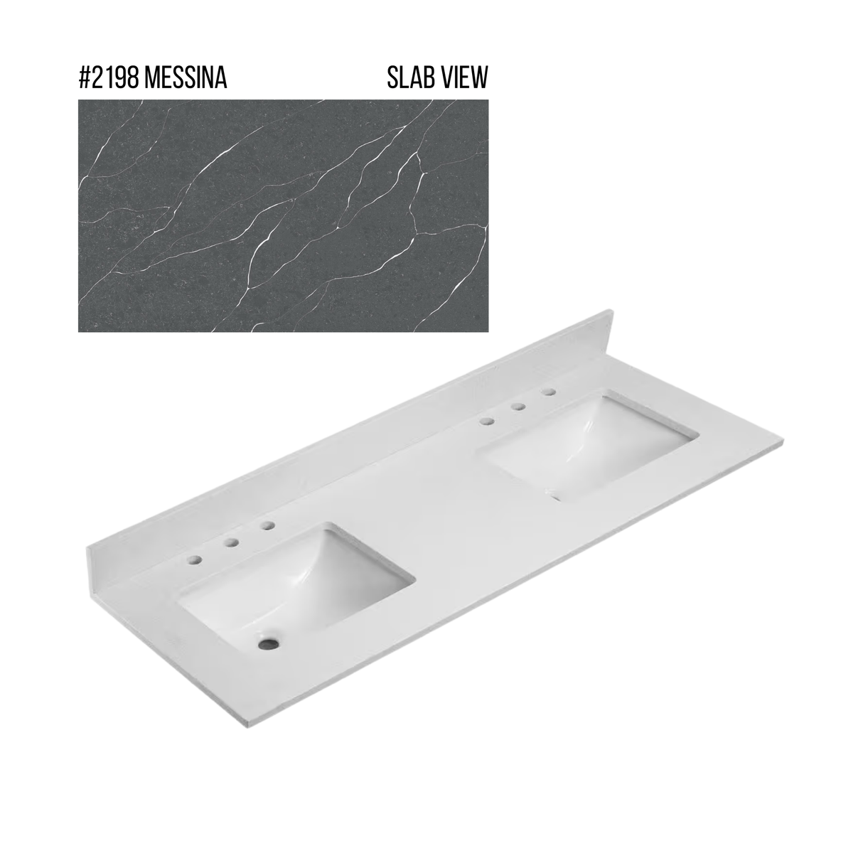 New England Home Goods 73" x 22" Quartz Double Bowl Vanity Top with Blacksplash