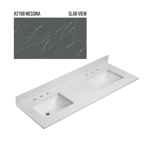 New England Home Goods 73" x 22" Quartz Double Bowl Vanity Top with Blacksplash