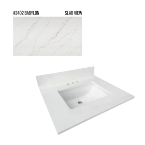 New England Home Goods 25" x 22" Quartz Vanity Top with Blacksplash