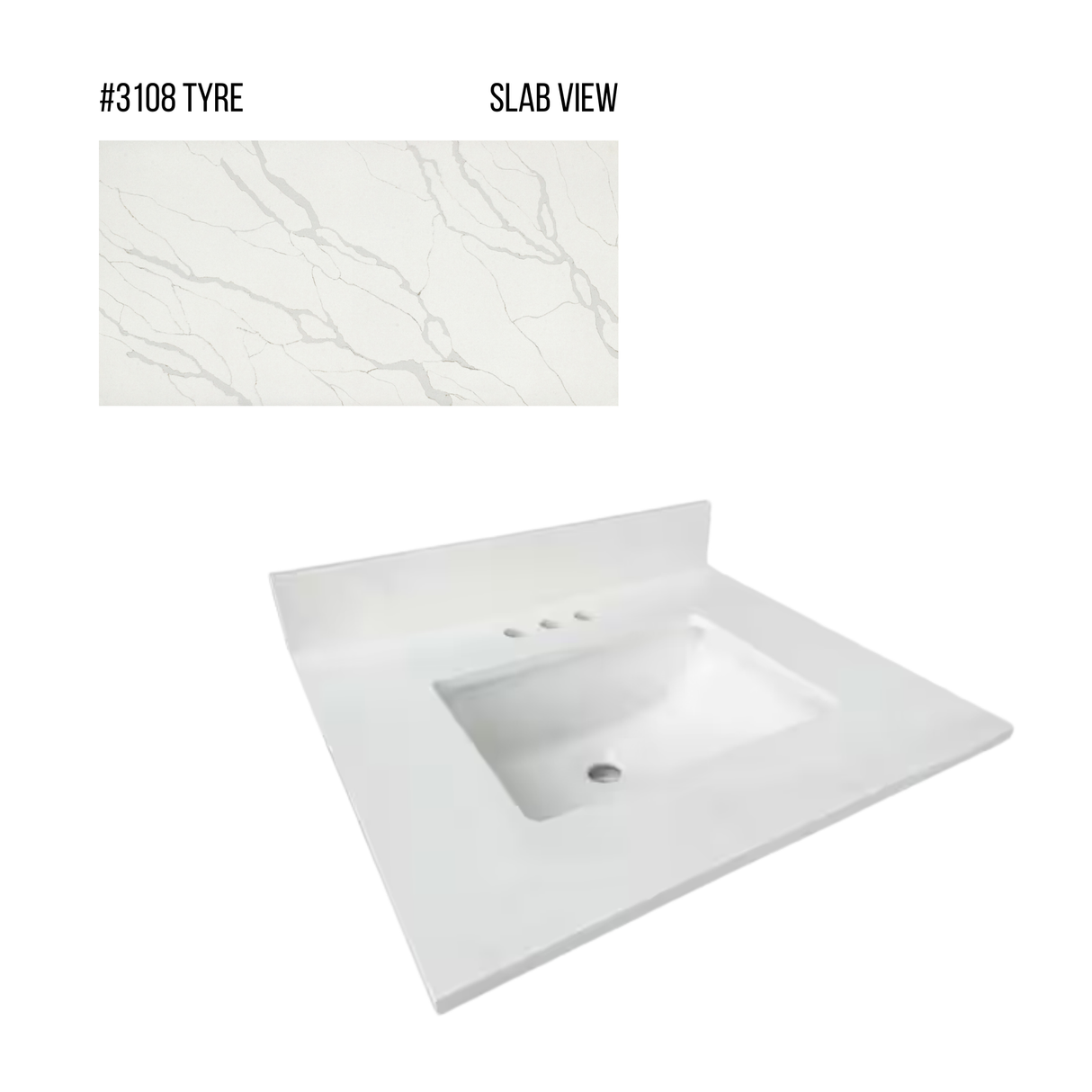 New England Home Goods 25" x 22" Quartz Vanity Top with Blacksplash