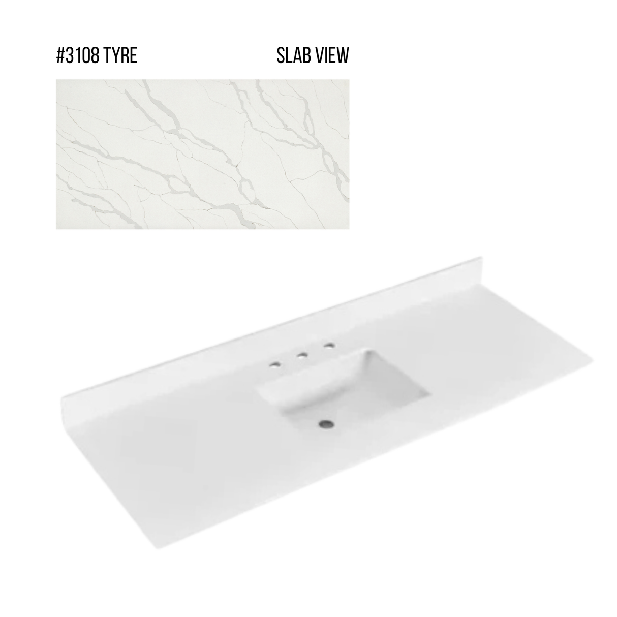 New England Home Goods 61" x 22" Quartz Vanity Top with Blacksplash