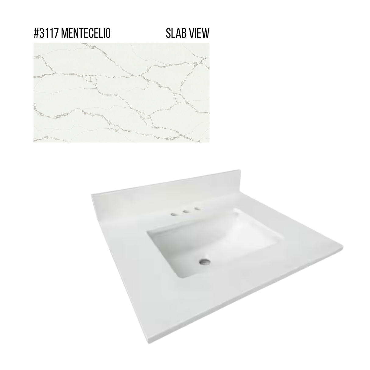 New England Home Goods 25" x 22" Quartz Vanity Top with Blacksplash