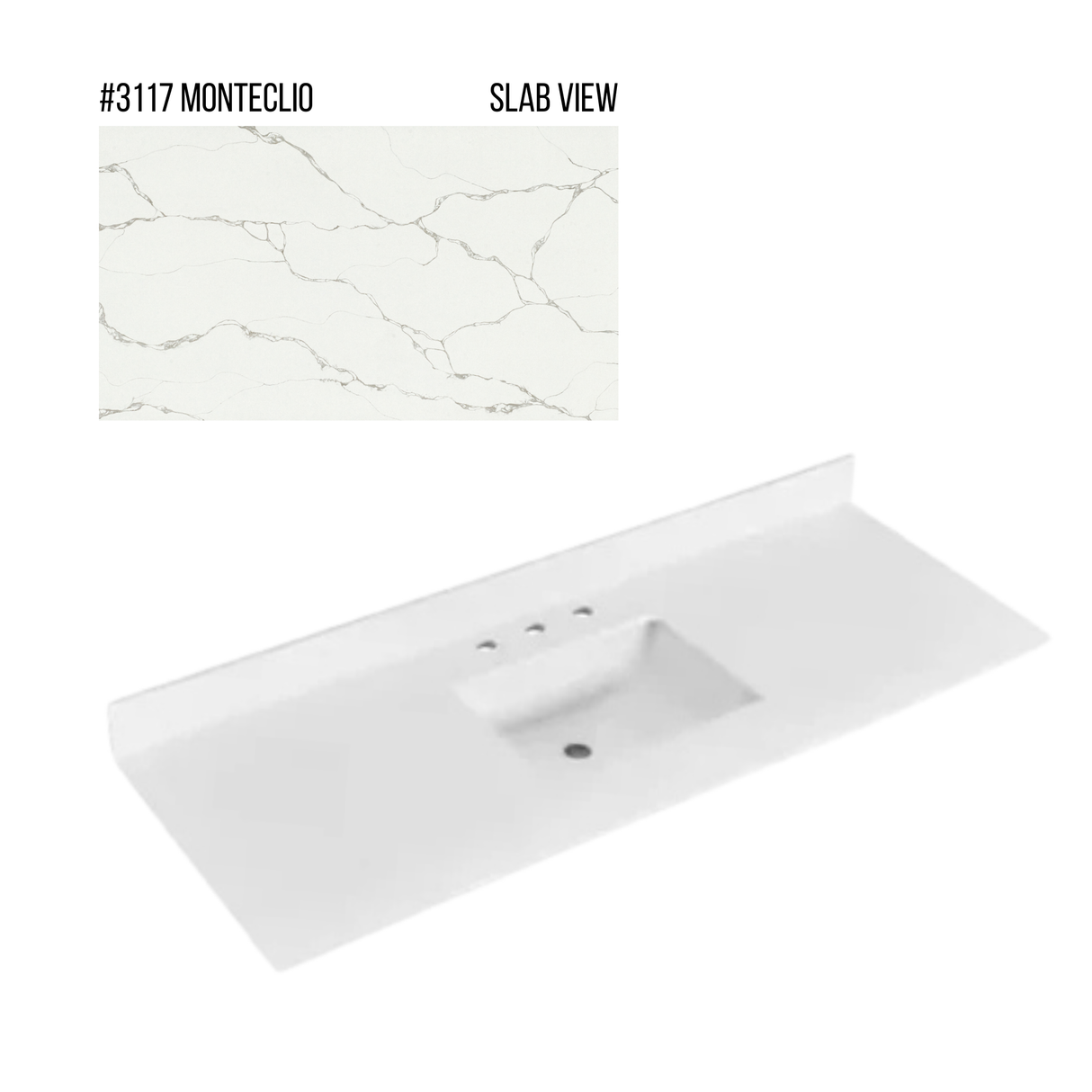 New England Home Goods 61" x 22" Quartz Vanity Top with Blacksplash