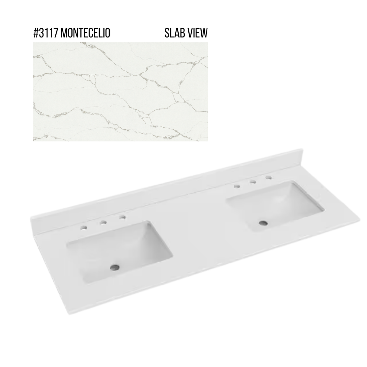 New England Home Goods 61" x 22" Quartz Double Bowl Vanity Top with Blacksplash