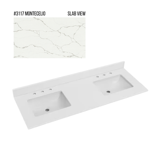 New England Home Goods 61" x 22" Quartz Double Bowl Vanity Top with Blacksplash