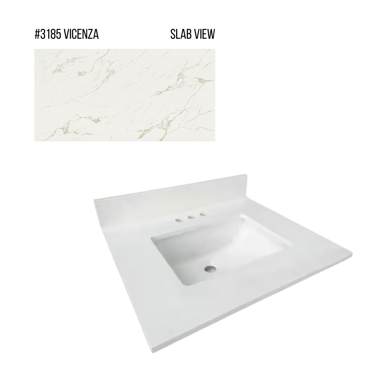 New England Home Goods 25" x 22" Quartz Vanity Top with Blacksplash