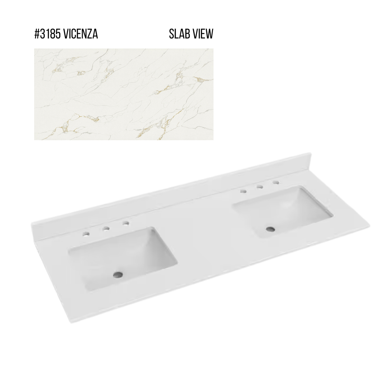 New England Home Goods 61" x 22" Quartz Double Bowl Vanity Top with Blacksplash
