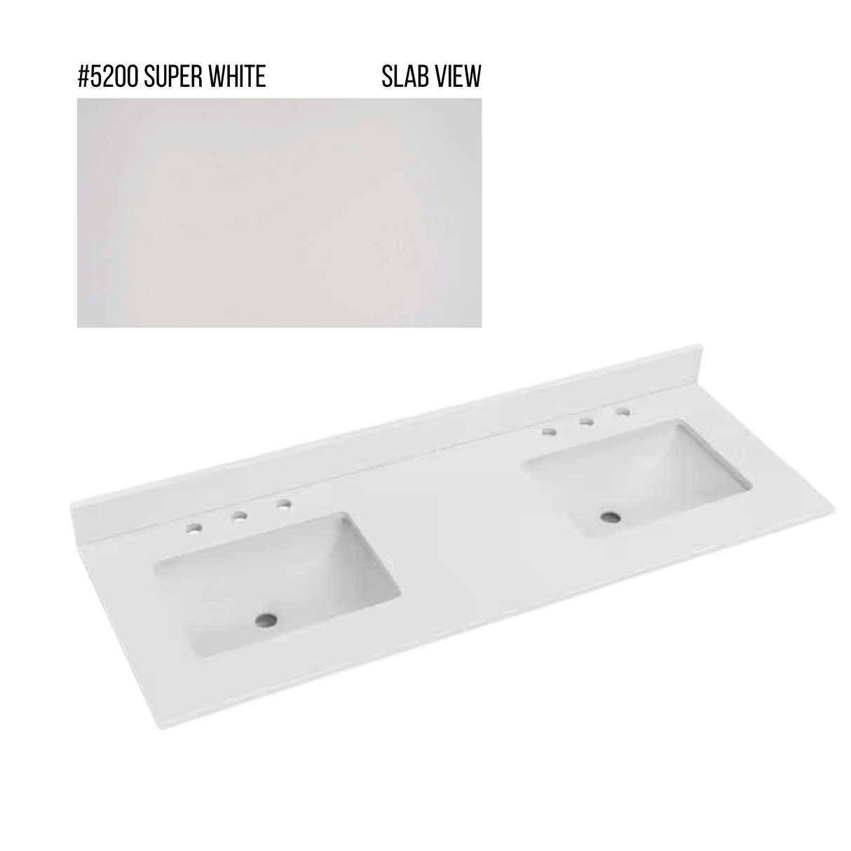 New England Home Goods 61" x 22" Quartz Double Bowl Vanity Top with Blacksplash
