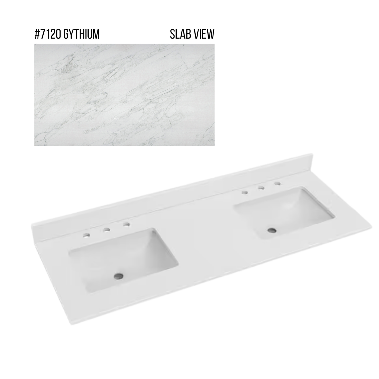 New England Home Goods 61" x 22" Quartz Double Bowl Vanity Top with Blacksplash