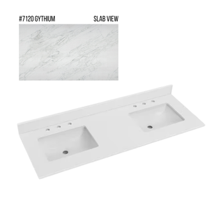 New England Home Goods 61" x 22" Quartz Double Bowl Vanity Top with Blacksplash