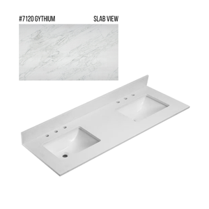 New England Home Goods 73" x 22" Quartz Double Bowl Vanity Top with Blacksplash