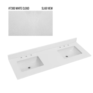 New England Home Goods 61" x 22" Quartz Double Bowl Vanity Top with Blacksplash