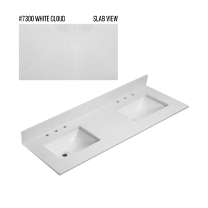 New England Home Goods 73" x 22" Quartz Double Bowl Vanity Top with Blacksplash
