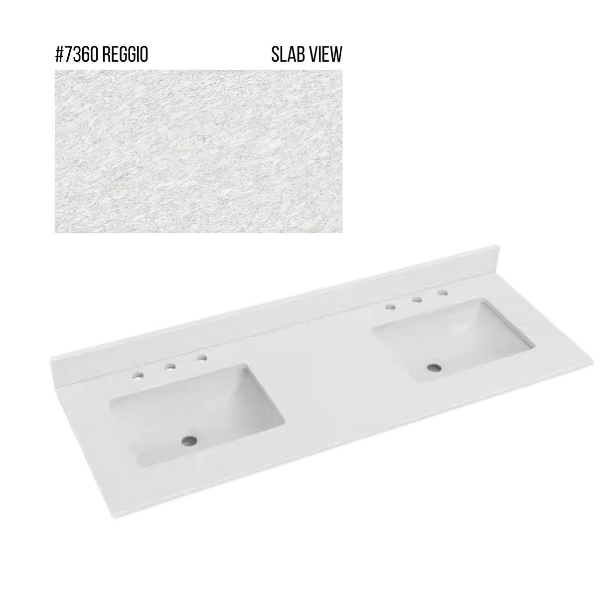 New England Home Goods 61" x 22" Quartz Double Bowl Vanity Top with Blacksplash