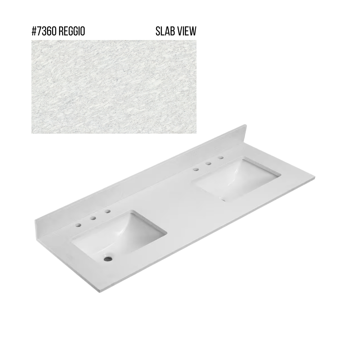 New England Home Goods 73" x 22" Quartz Double Bowl Vanity Top with Blacksplash