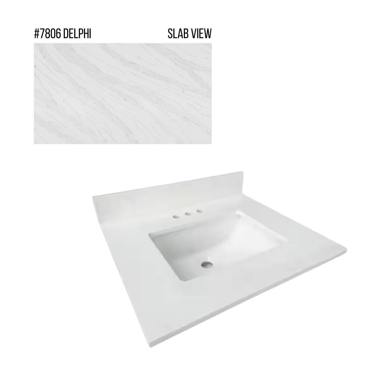 New England Home Goods 25" x 22" Quartz Vanity Top with Blacksplash