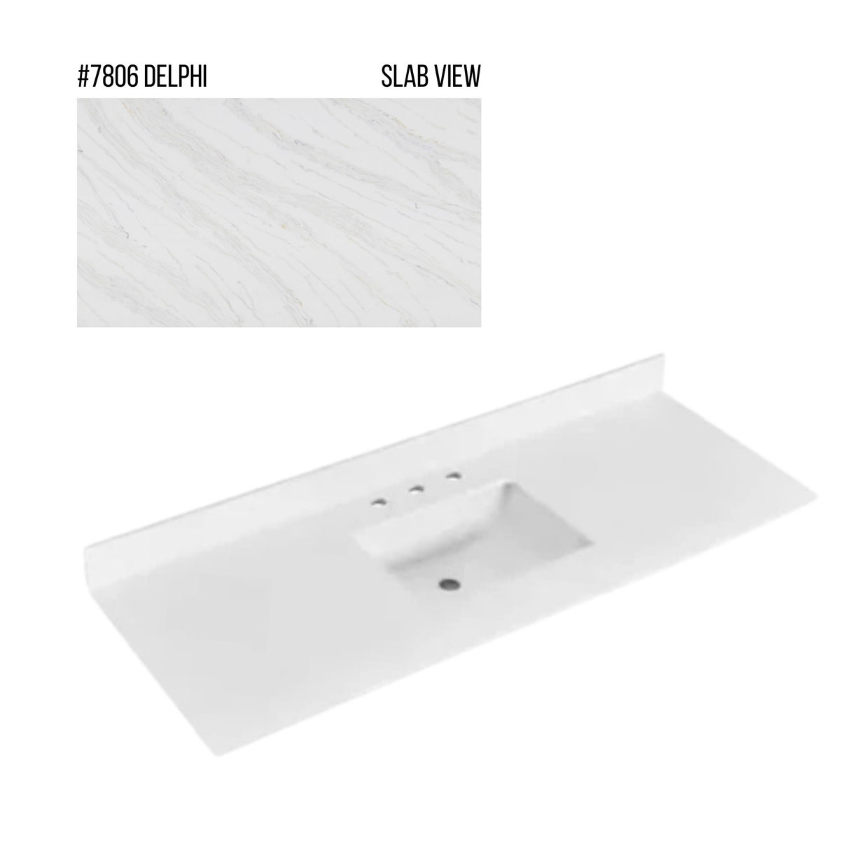 New England Home Goods 61" x 22" Quartz Vanity Top with Blacksplash