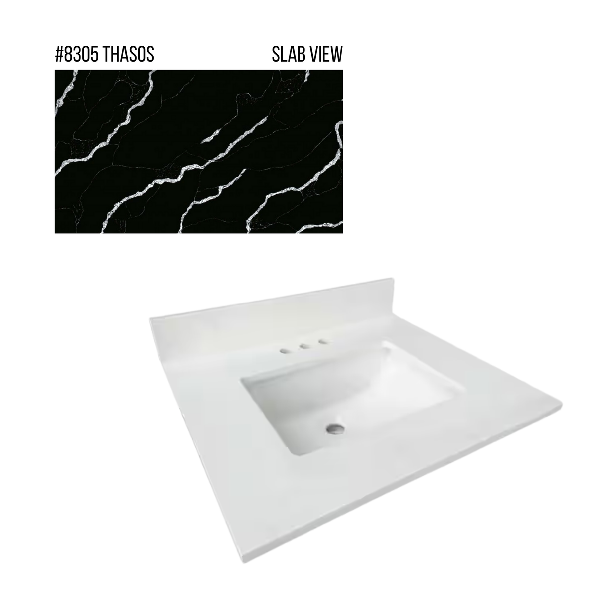 New England Home Goods 25" x 22" Quartz Vanity Top with Blacksplash