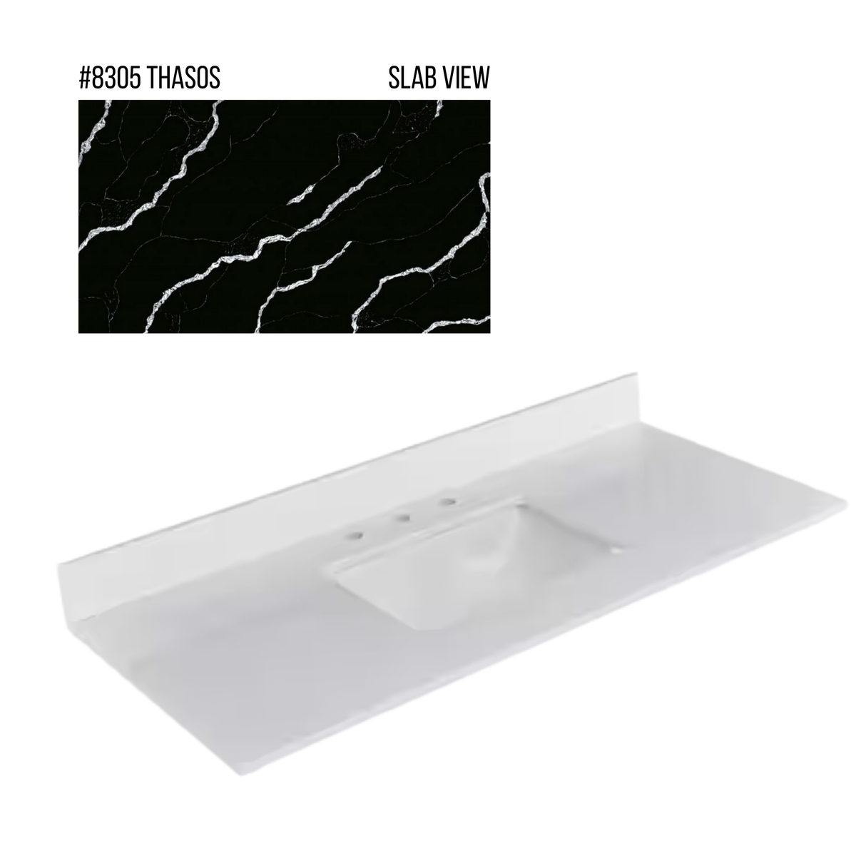 New England Home Goods 49" x 22" Quartz Vanity Top with Blacksplash