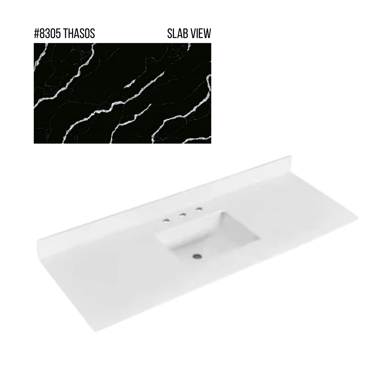 New England Home Goods 61" x 22" Quartz Vanity Top with Blacksplash