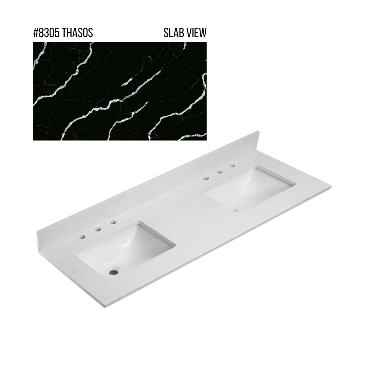 New England Home Goods 73" x 22" Quartz Double Bowl Vanity Top with Blacksplash