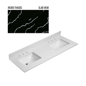 New England Home Goods 73" x 22" Quartz Double Bowl Vanity Top with Blacksplash
