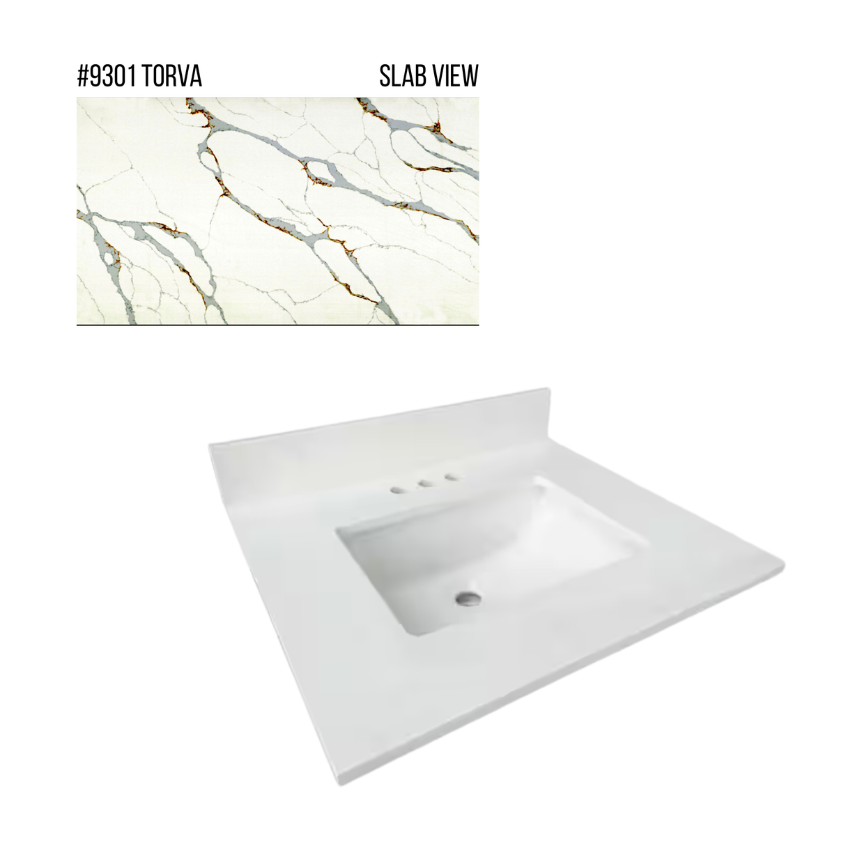 New England Home Goods 25" x 22" Quartz Vanity Top with Blacksplash