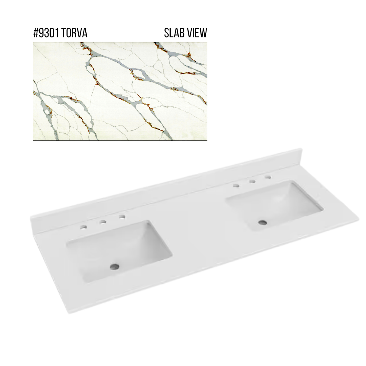 New England Home Goods 61" x 22" Quartz Double Bowl Vanity Top with Blacksplash