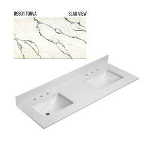 New England Home Goods 73" x 22" Quartz Double Bowl Vanity Top with Blacksplash