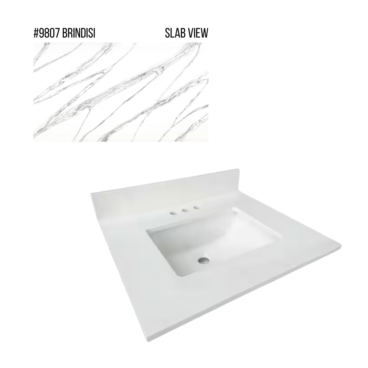 New England Home Goods 25" x 22" Quartz Vanity Top with Blacksplash