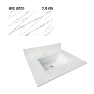 New England Home Goods 25" x 22" Quartz Vanity Top with Blacksplash