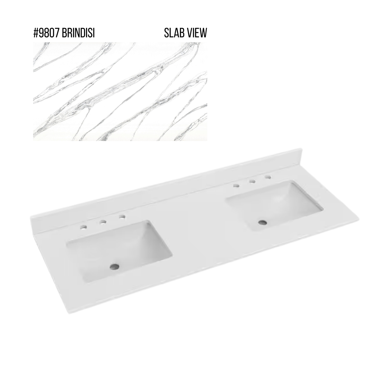 New England Home Goods 61" x 22" Quartz Double Bowl Vanity Top with Blacksplash