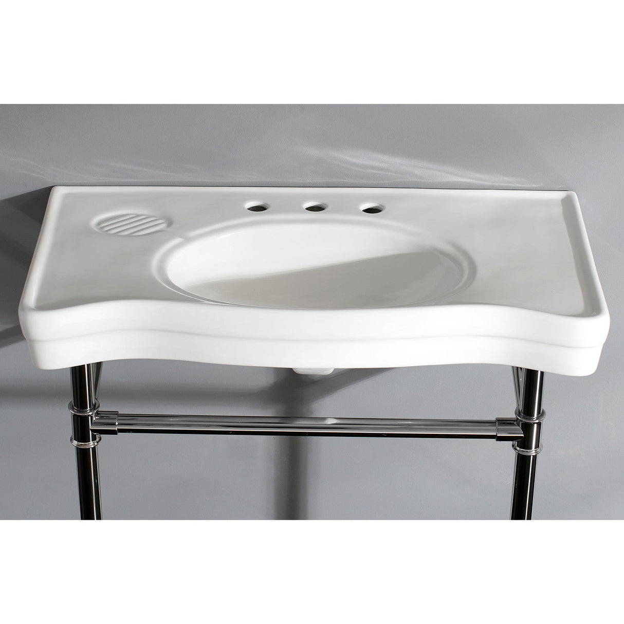 Imperial VPB1366ST Ceramic Console Sink with Stainless Steel Legs, White/Polished Nickel